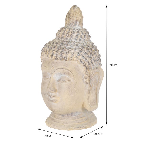ECD Germany Buddha Figur 78 cm Beige/Grau, Kunststein Polyresin, Kopf Statue Skulptur Dekofigur Feng Shui Kunststeinfigur Dekoration Gartenfigur Asien Dekorationsobjekt Steinfigur, für Haus und Garten