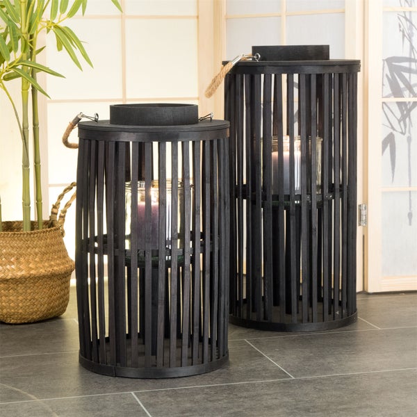 Laterne Midnight 40 Bambus, mit Windlicht-Glaseinsatz schwarz
