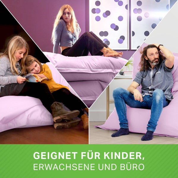 Green Bean Outdoor Sitzsack XXL 140x180cm 380 Liter Kinder & Erwachsene Bean Bag EPS Perlen Füllung Riesensitzsack Groß Liegekissen Waschbar Wetterfest Lounge Sitzkissen Bodenkissen Pastell Flieder