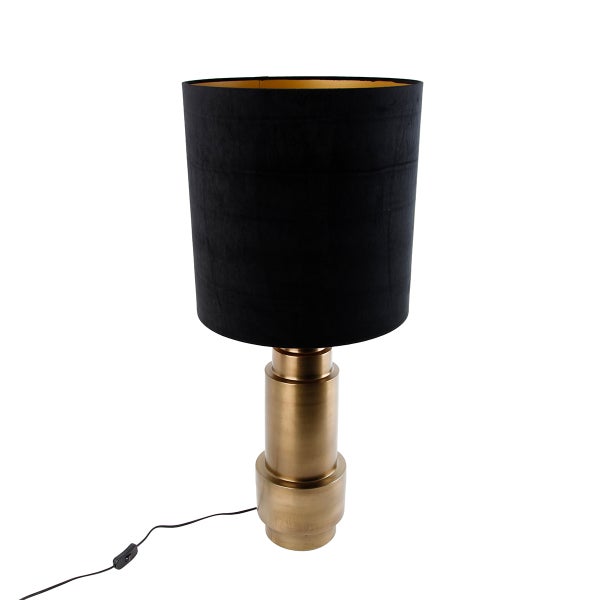 Tischleuchte mit schwarzem Lampenschirm und goldenem Sockel
