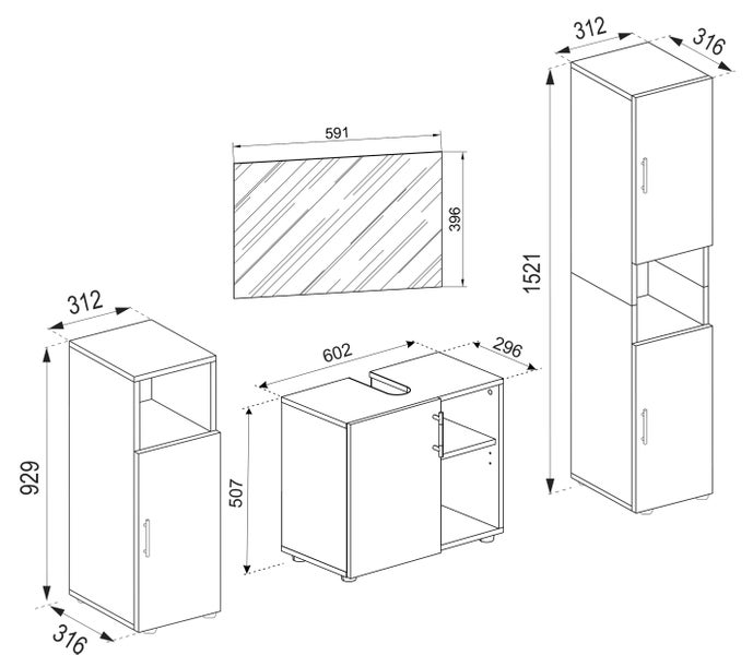 4-tlg. Badmöbel Set Komplett Badschrank Flandu Ill