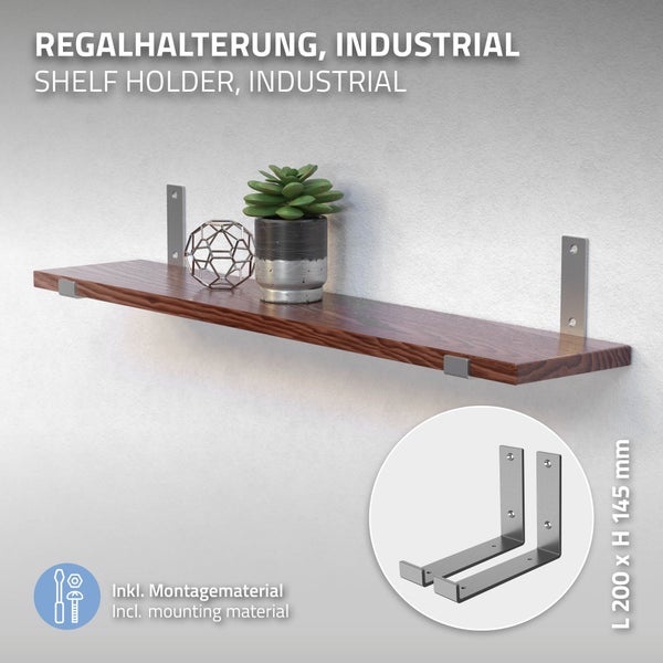 ML-Design 8 Stück Regalhalterung 20x4x14 cm, Grau, aus Metall, 8 Zoll Regalhalterungen, Industrielle Regalwinkel, Regalträger für Wandmontage, 90 Grad Wandhalterung, L-Form Wandregal, inkl. Schrauben