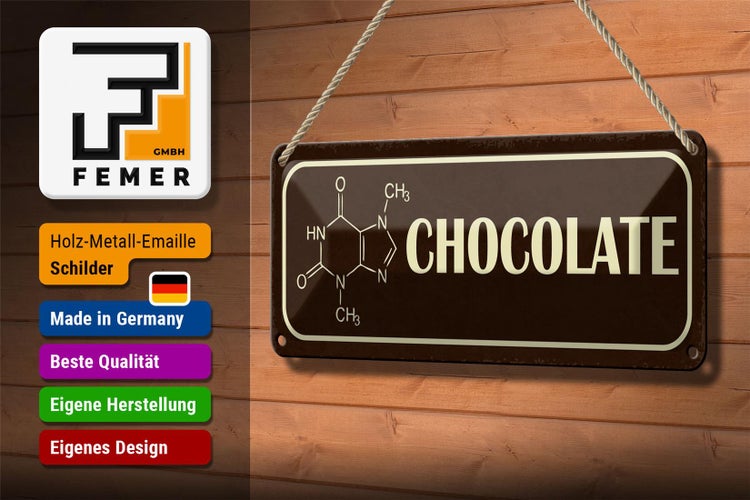 Blechschild Spruch 27x10cm Formel Chocolate Schokolade Dekoration