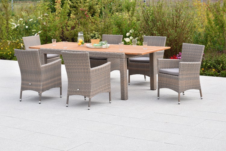 Teneriffa Gartenmöbelset 13tlg., 6 Sessel, 6 Sitzkissen, Ausziehtisch 180 (240) x 100 cm