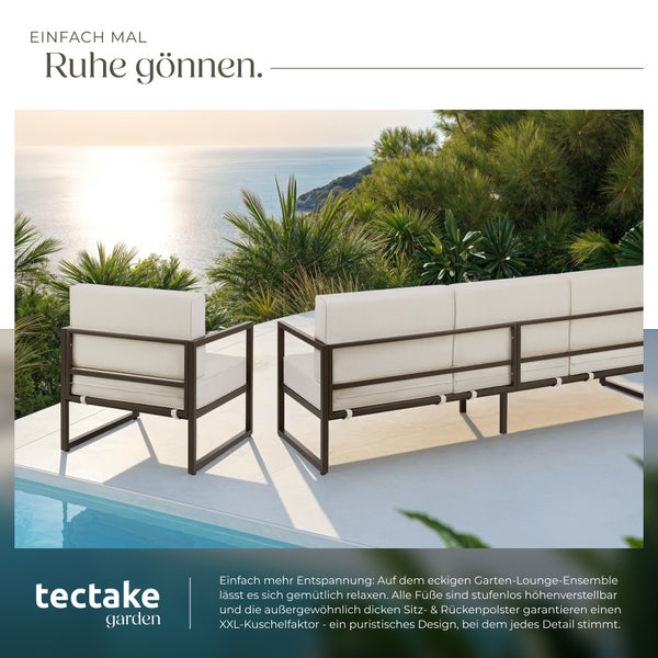  Garten-Loungeset tectake  Comosa  höhenverstellbare Füße  für 5 Personen, Dicke der Sitzpolster 14 cm braun/beige
