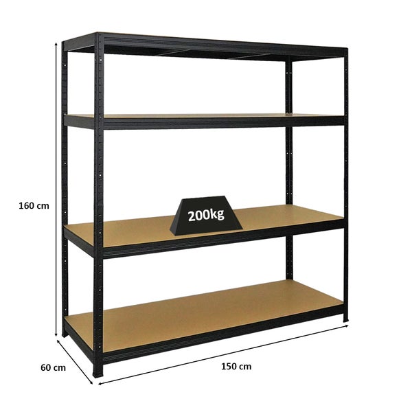 PROREGAL Schwerlastregal Giant Elephant HxBxT 160 x 150 x 60 cm Fachlast 200 kg Schwarz