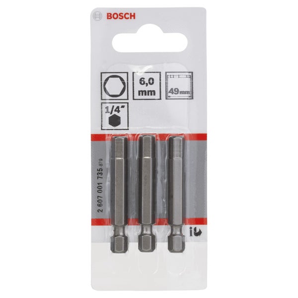 Bosch Logo, 3 Sechskant Bits, 6,0 mm, 1/4 Zoll, Länge 49 mm
