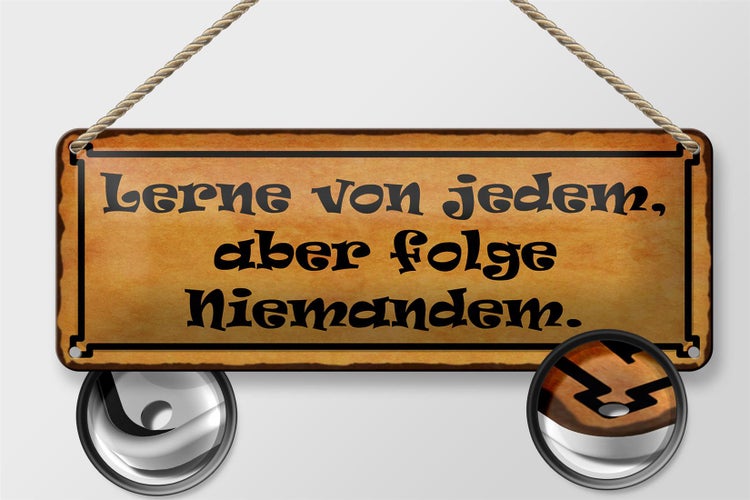 Blechschild Spruch 27x10cm lerne von jedem folge niemandem Dekoration