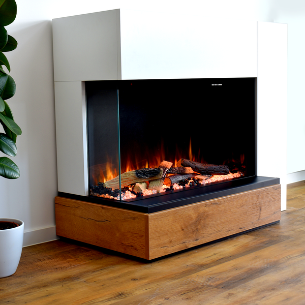 Glow Fire Elektrokamin 'Einstein' Linksoffen| LED Standkamin in weiß mit Heizung (1500 W) | HxBxT: 109x89x51cm