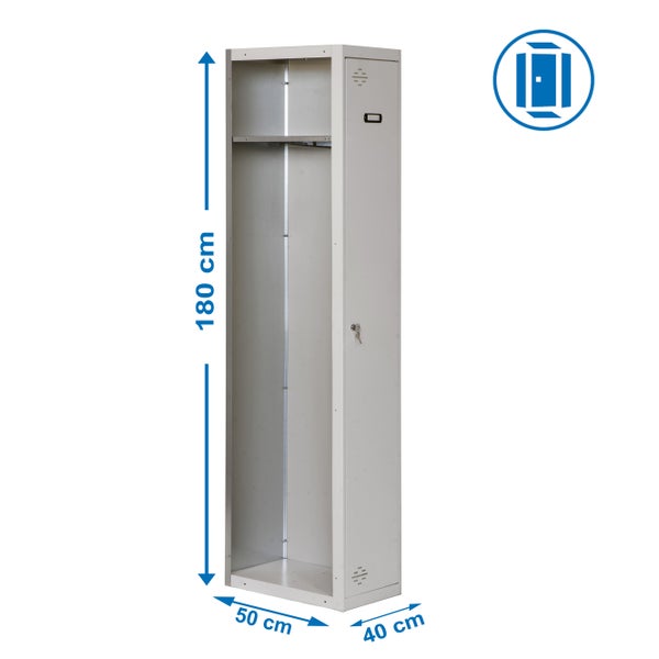 Metall-Garderobenschrank mit einer Höhe von 180 cm, einer Breite von 50 cm und einer Tiefe von 40 cm