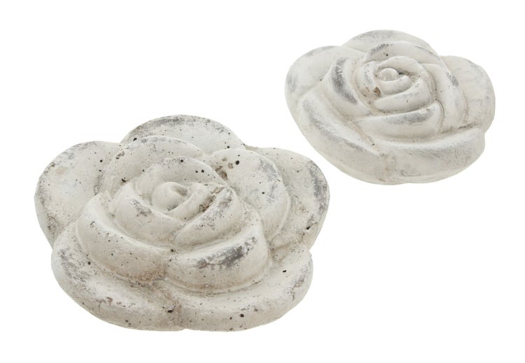 FRANK FLECHTWAREN | Zementblüte Rose, 2er Set, STEIN, Ø 15 cm, 19 cm