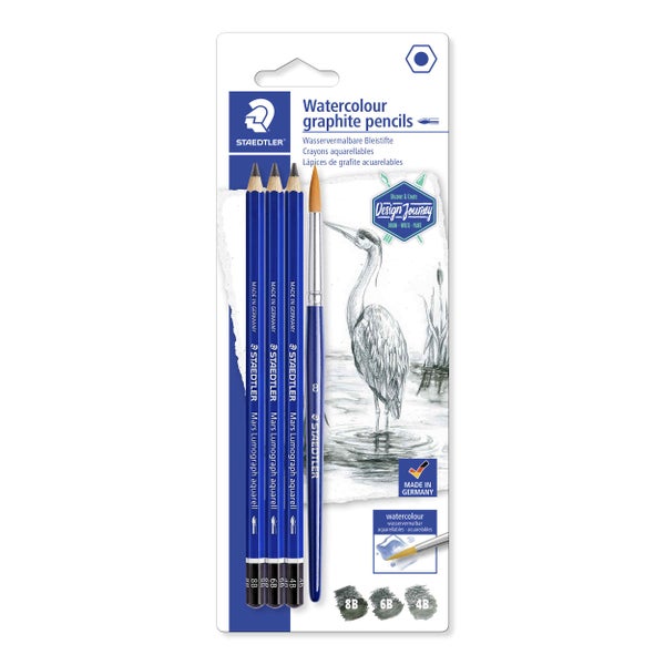 Staedtler Mars Lumograph aquarell wasservermalbare Bleistifte Set mit Pinsel in Blisterverpackung