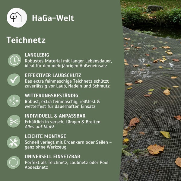 Premium Teichnetz – 3m Breite | dunkelgrün | Meterware – extra feinmaschig als Pool Abdecknetz & Laubnetz für Teiche