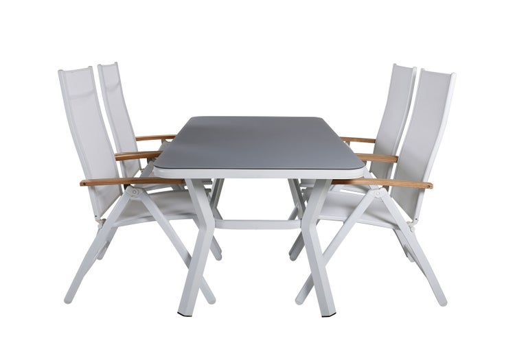 Virya Gartenset Tisch 90x160cm und 4 Stühle Panama weiß, grau. 90 X 160 X 74 cm