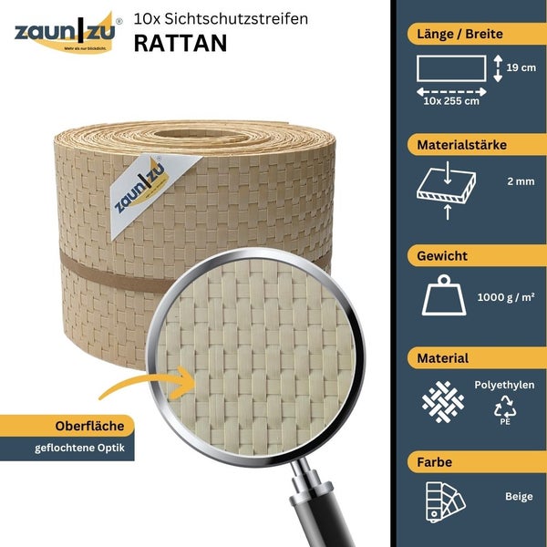 Zaun zu Sichtschutzstreifen Rattan, 10 Stück