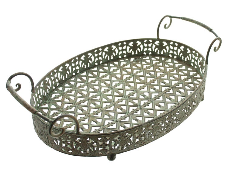 FRANK FLECHTWAREN | Tablett Antik, METALL, 43 x 26 x 12 cm