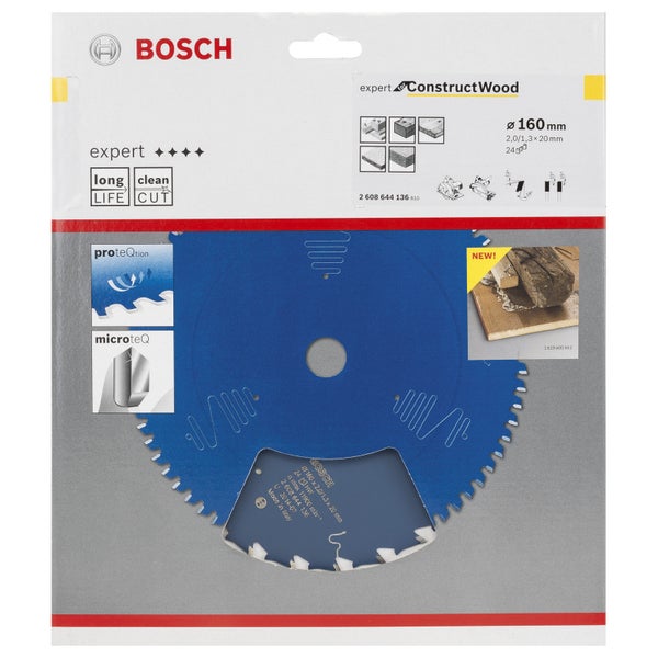 Bosch Kreissägeblatt Expert for Construct Wood für Handkreissägen 160 x 20 x 2 mm 24 - 2608644136