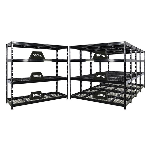 PROREGAL Mega Deal 5x Profi Schwerlastregal Rhino HxBxT 180x200x60cm 4 Gitterrost-Ebenen Fachlast 500kg Schwarz