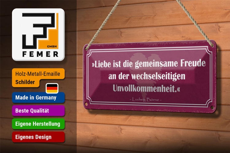 Blechschild Spruch 27x10cm Liebe ist die gemeinsame Freude Dekoration