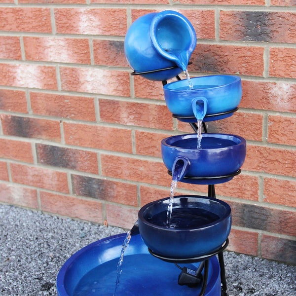 Solar Kaskadenbrunnen mit Akku - Blau