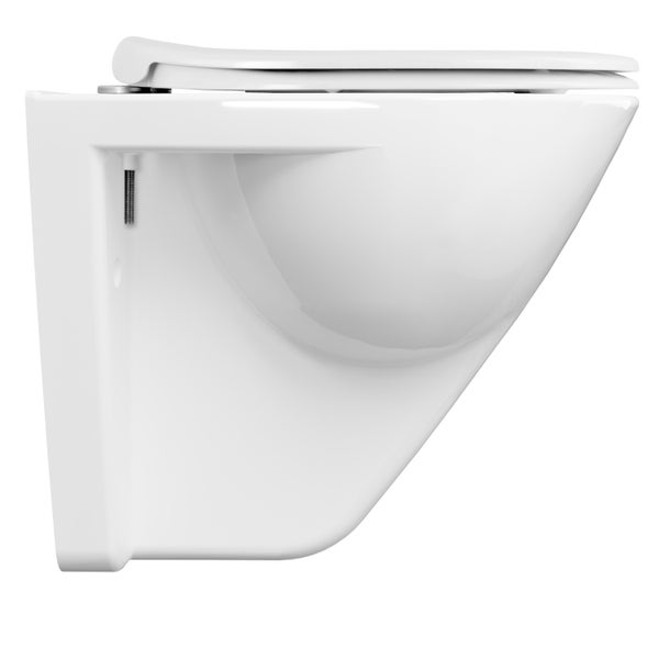 Wandhänge WC aus Keramik in Seitenansicht mit WC Sitz