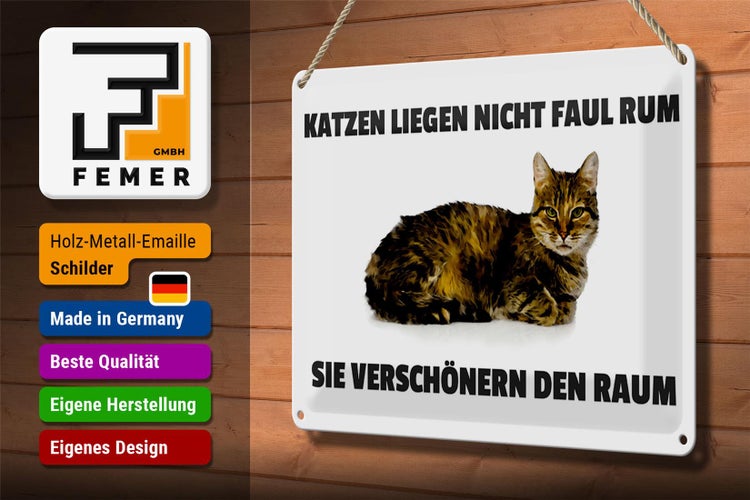 Blechschild Spruch 30x20cm Katzen verschönern den Raum