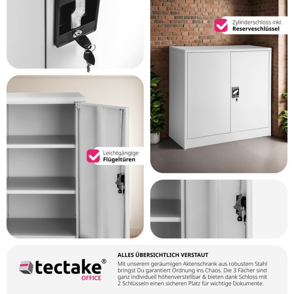 Aktenschrank tectake  90 x 40 x 90 cm aus pulverbeschichtetem Stahl grau