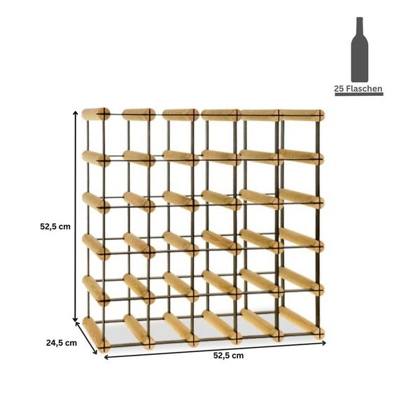 PROREGAL Modulares Weinregal Vinotega Mod Metal HxBxT 52,5 x 52,5 x 24,5 cm 5 x 5 Flaschen Massives Kiefernholz Braun Geölt