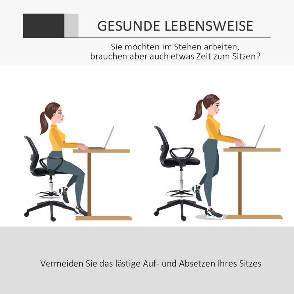 Vinsetto, Arbeitsstuhl, Ergonomischer Drehstuh, L59,5 x T60 x H102,5–126 cm, Netzgewebe, Schwarz