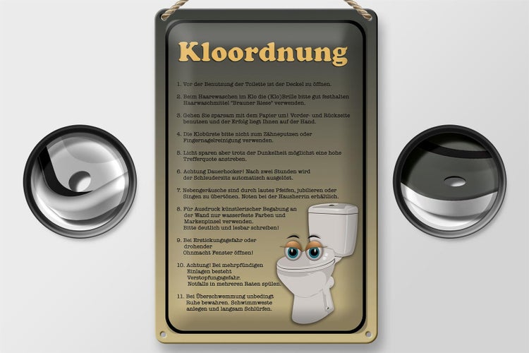 Blechschild Spruch 20x30cm Kloordnung Toilette WC Regeln