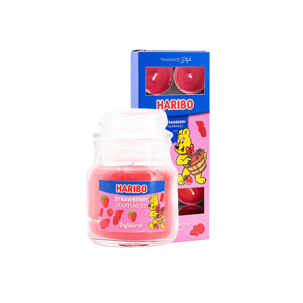 Haribo Kerzen Erdbeere Set 2 - 1x klein 1x Teelicht