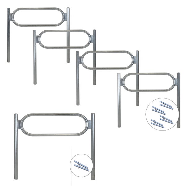 5 x Fahrradanlehnbügel  115 x 124 cm Stahl feuerverzinkt Ø 60 mm grau Einbetonieren Fahrradständer Parker Typ O