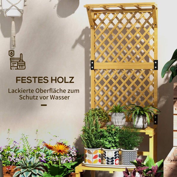 Outsunny Pflanzenständer aus Holz, Blumentreppe mit 2 Ebenen, Rankhilfe, Blumenregal, Pflanzentreppe, für Garten, Terrasse, Gelb, 60 x 50 x 166 cm