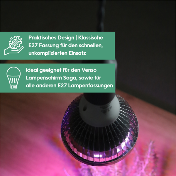 Parus by Venso LED Pflanzenlampe Vollspektrum Cultura LED Lampe E27 18W 60°, Wachstumslampe für Pflanzen wie Kräuter-, Gemüse- und Blühpflanzen, Parus Pflanzenlampe LED Vollspektrum Pflanzenlicht