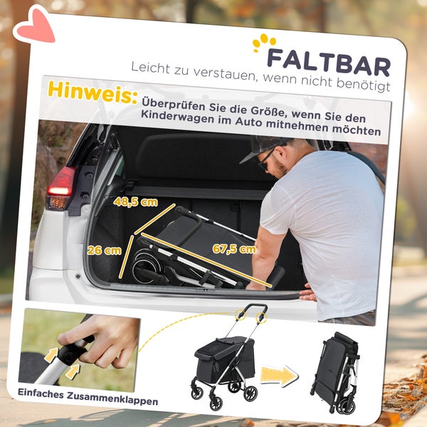 PawHut Hundewagen leicht Hundebuggy aus Aluminium klappbar für Hunde & Katzen bis 10 kg Katzenbuggy mit Kissen Netzfenstern Türen Aufbewahrungskorb Katzenwagen Buggy Grau