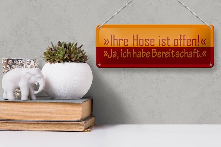 Blechschild Spruch 27x10cm Ihre Hose ist offen Dekoration