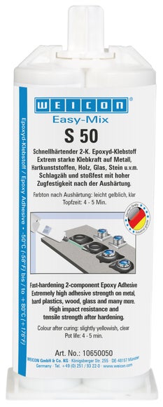 WEICON Easy-Mix S 50 | Epoxid-Klebstoff für schnelle Reparatur- und Wartungsarbeiten | 50 ml