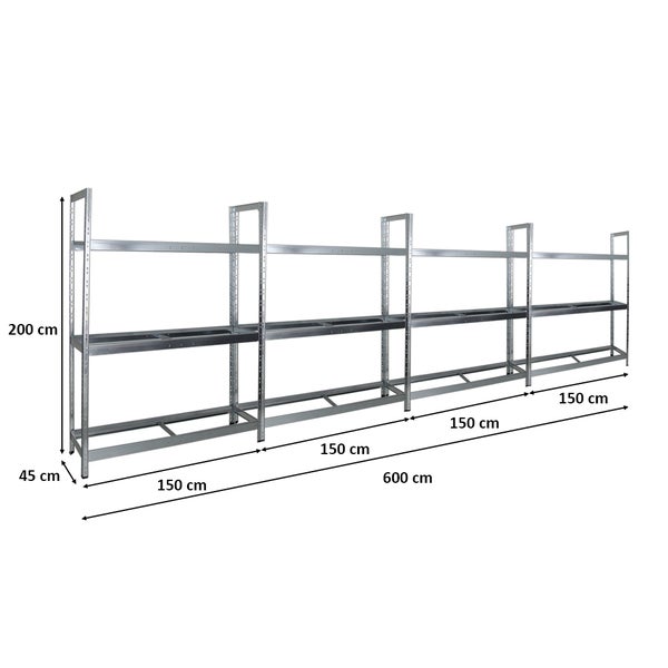 PROREGAL Mega Deal 4x Reifenregal Tiger XL HxBxT 200 x 150 x 45 cm Bis Zu 72 Reifen Verzinkt