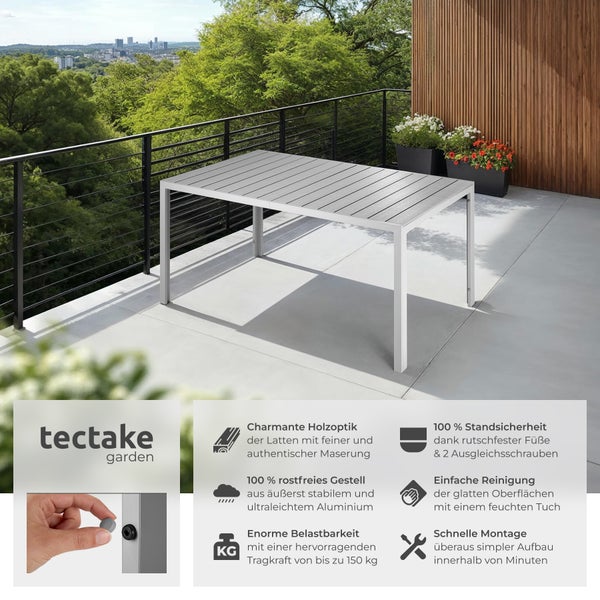 Gartentisch tectake Bianca 150 x 90 x 74,5 cm aus Aluminium und Kunststoff silber/grau