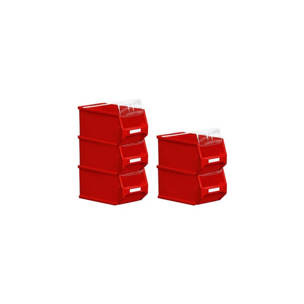 PROREGAL SparSet 5 x Rote Sichtlagerbox 3.0 Mit Abdeckung HxBxT 12,5 x 14,5 x 23,5 cm 2,8 Liter Sichtlagerbehälter Sichtlagerkasten