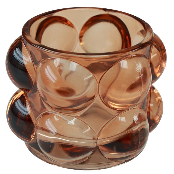 Windlicht aus Glas mit Noppenstruktur, braun