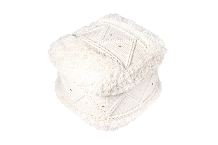 Pouf Hocker handgefertigt Creme Quadrat 50 cm