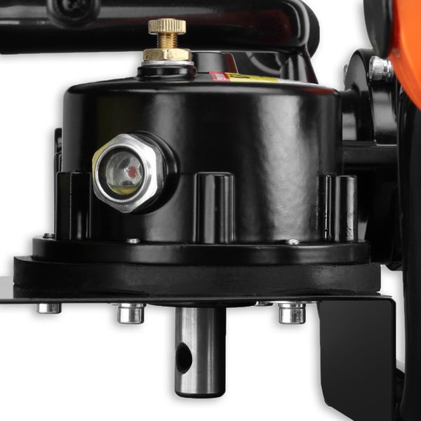 Detailaufnahme einer Bodenverdichterkomponente mit Ölschauglas