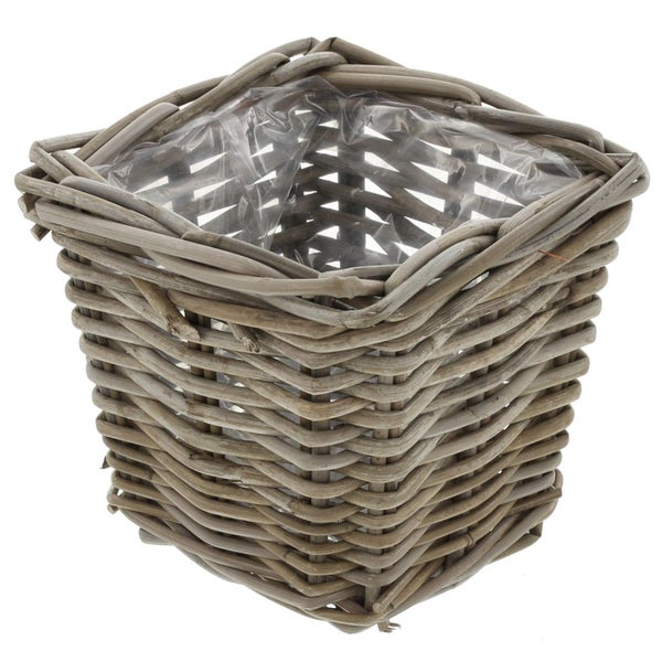 Dekoleidenschaft Pflanzkorb Koboo Grey aus Rattan, quadratisch, grau, klein, Blumentopf, Pflanzkübel, Pflanztopf für Draußen, Blumenkübel