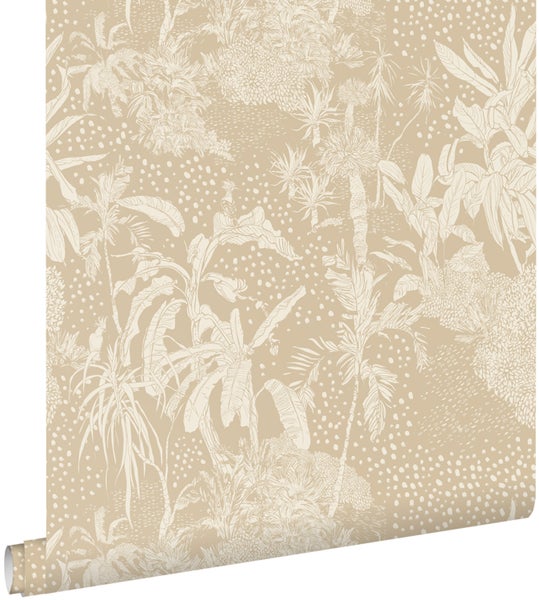 ESTAhome Tapete tropische Blätter Hellbeige - 50 x 900 cm - 139888