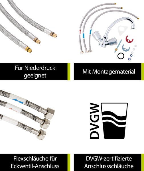 aquaSu® Zweigriffmischer Standard Plus für Waschtisch | Niederdruck | Chrom | Wasserhahn | 779449