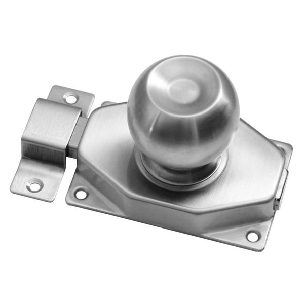 Ein massiver Metallriegel mit Türknauf zur sicheren Verriegelung von Toren und Türen.