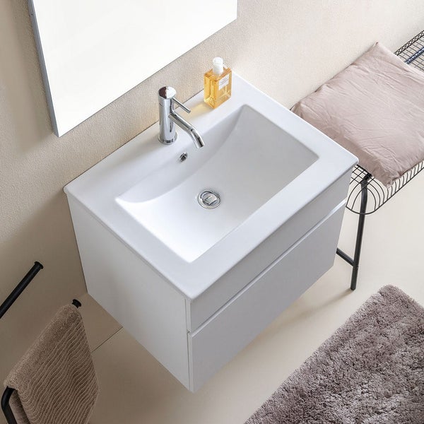 60cm Badmöbel Set aus Unterschrank, Keramik -Waschbecken und Spiegel | Sole