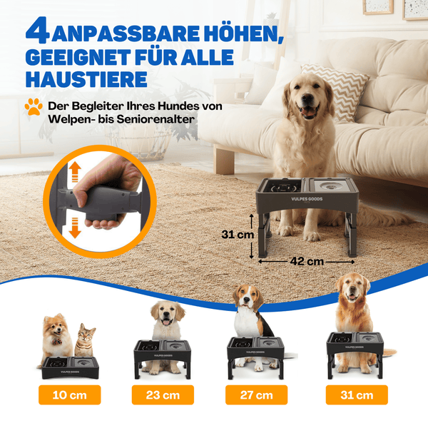 Vulpes Goods Hundenäpfe - 4 Höhenverstellbar Futterstation für kleine - mittlere und große Hunde und Haustiere - Schwarz