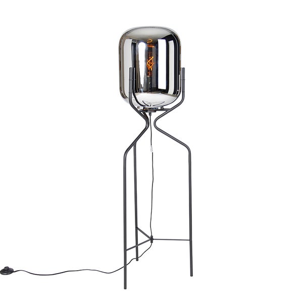 QAZQA - Design Stehlampe schwarz mit Rauchglas - Bliss I Wohnzimmer I Schlafzimmer - Länglich - LED geeignet E27